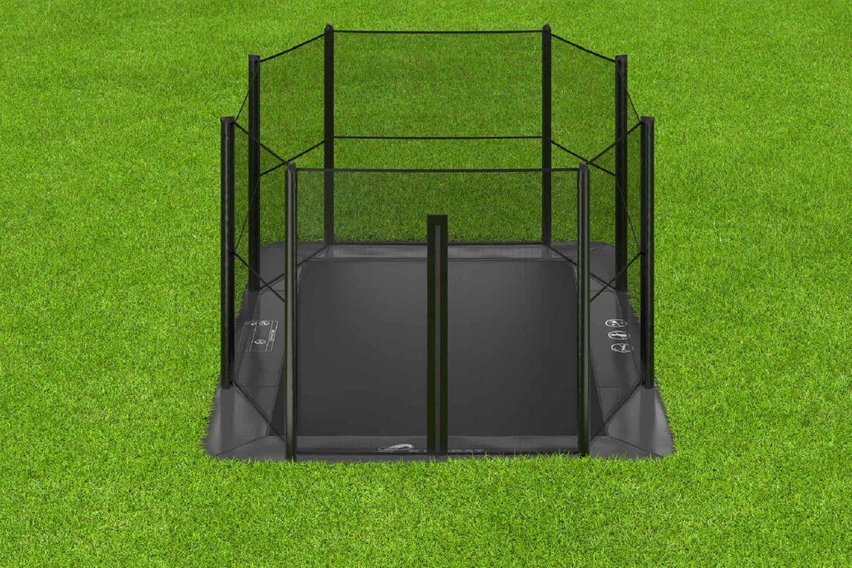 Akrobat Trampoline Primus met Veiligheidsnet - Flat to the Ground - 305 x 183 cm - Antraciet 