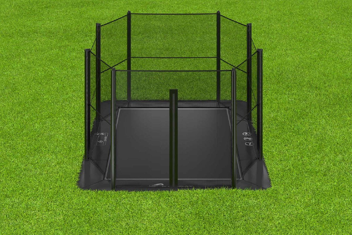 Akrobat Trampoline Primus met Veiligheidsnet - Flat to the Ground - 430 x 305 cm - Zwart / Zwart - Special Edition