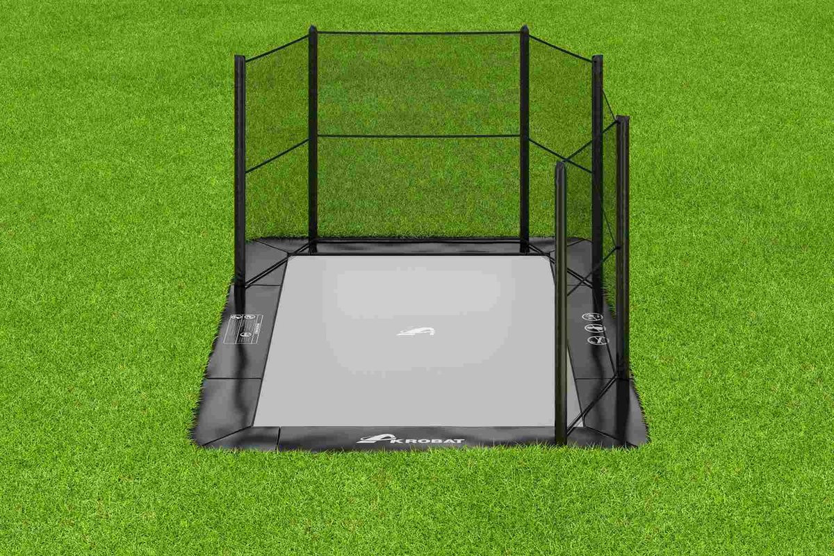 Akrobat Trampoline Primus met Half  Veiligheidsnet - Flat to the Ground - 430 x 305 cm - Zwart
