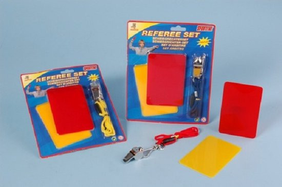 Scheidsrechterset Rode+gele kaart + fluit - scheidsrechterfluitje