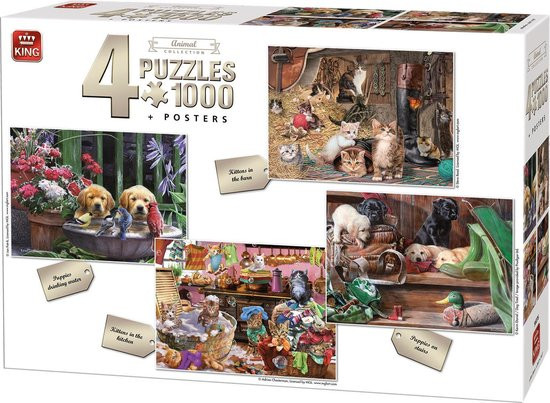King Animal Collection Puzzel - 4-in-1 Legpuzzel - 4 x 1000 Stukjes