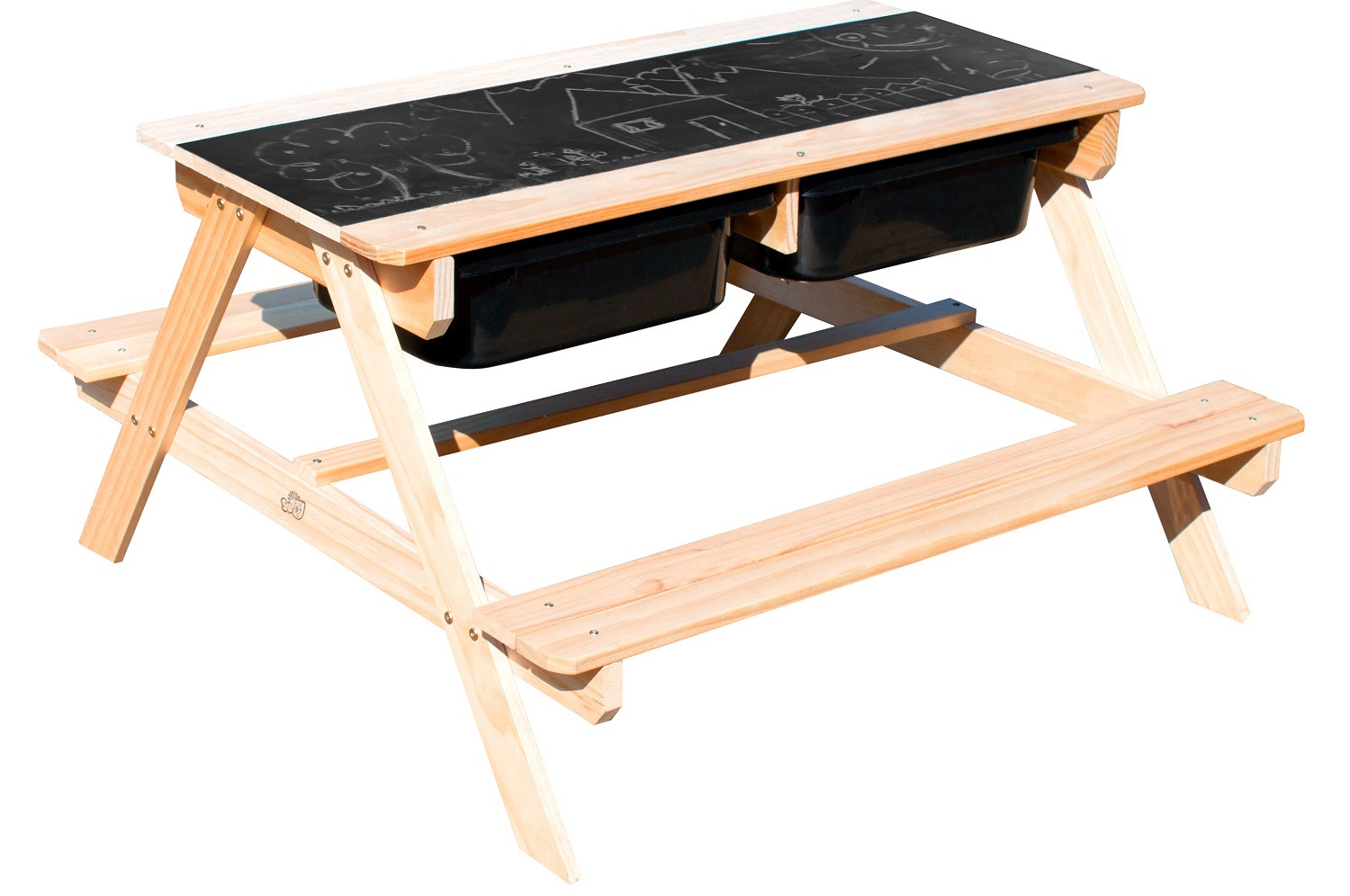 Sunny Dual Top - Houten Zand & Water Picknicktafel met krijtbord als deksel - Limited Black Edition met zwarte bakken