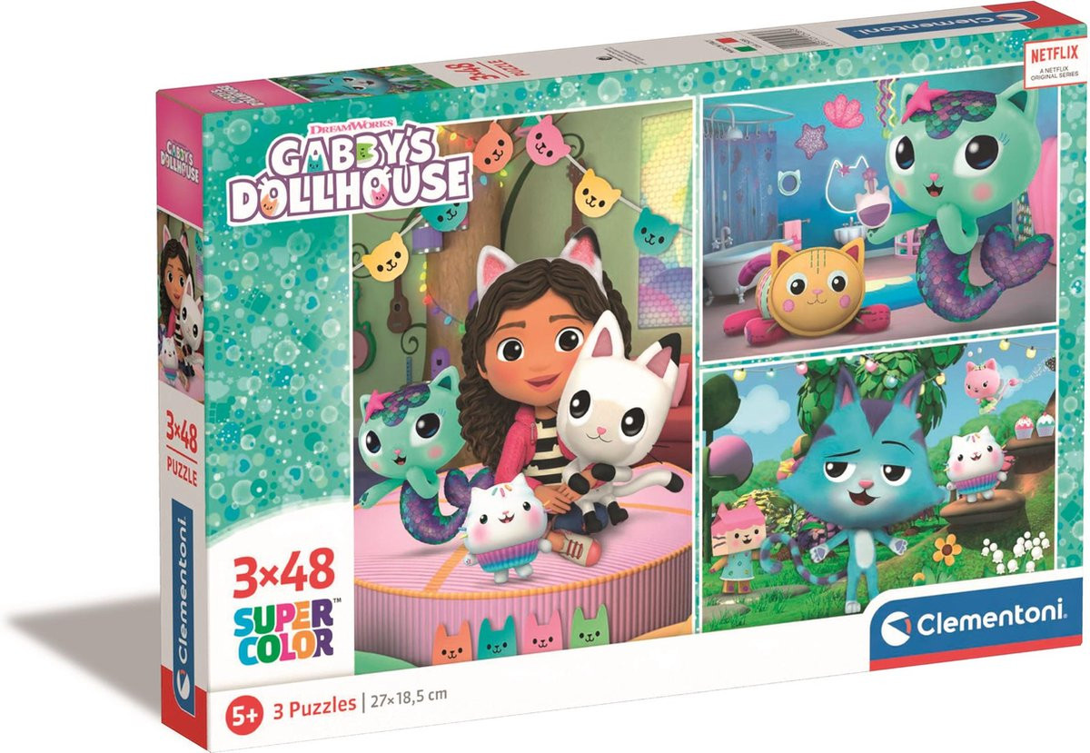 Clementoni Kinderpuzzel Gabby's Dollhouse - 3 x 48 Stukjes