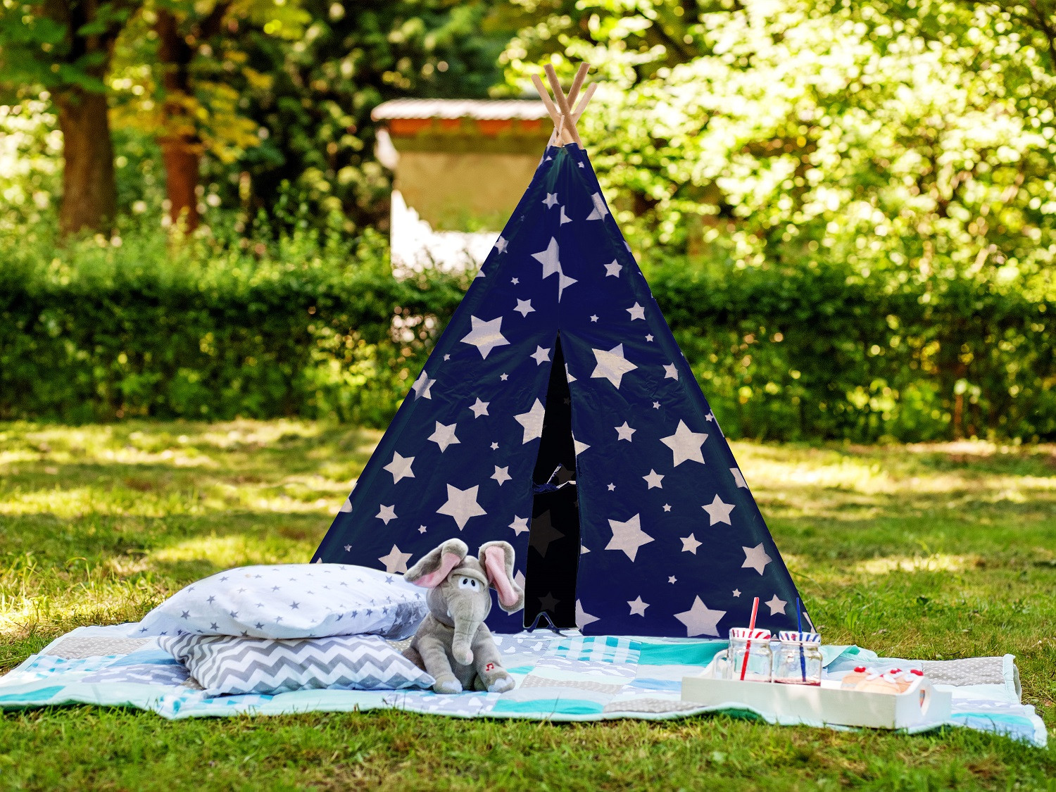 Tipi WigWam Tent - Teepee Cosmo - Blauw/Wit - Glow in the Dark