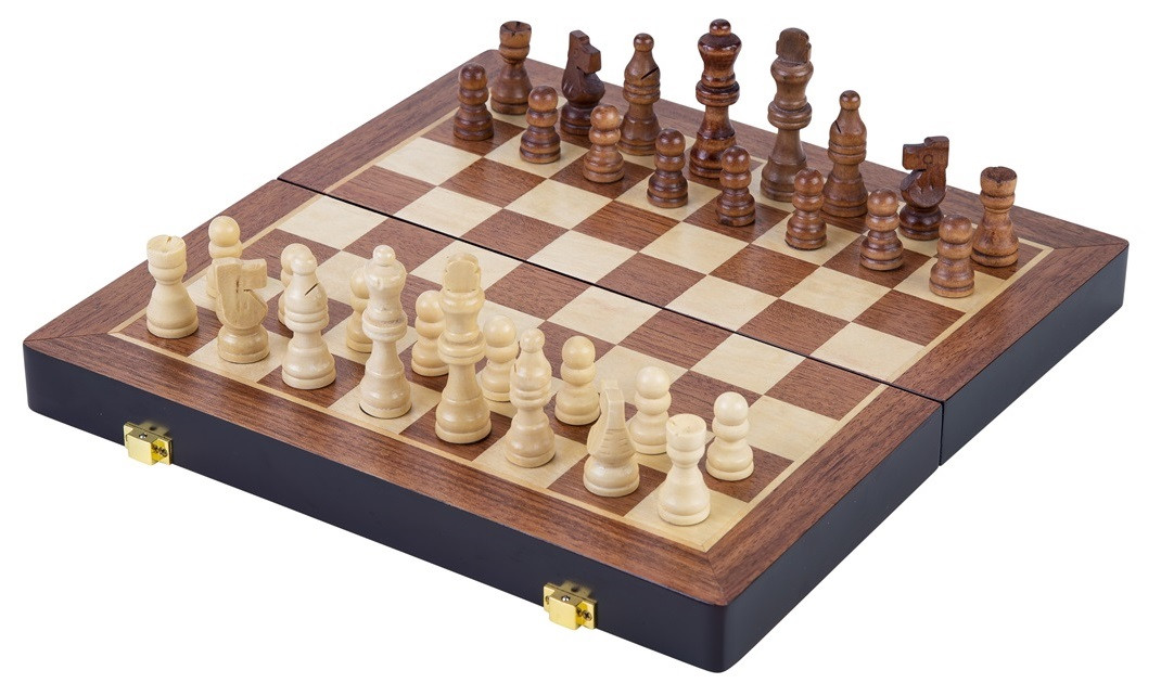 Schaakspel - Opklapbaar - 30 x 30 cm - Essenhout