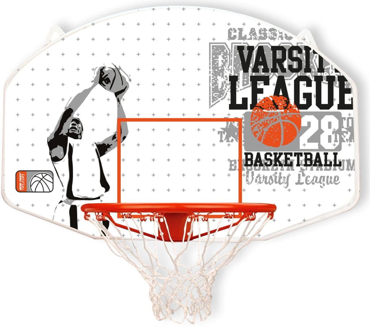 New Port Basketbalbord met Ring en Net - Wit/Grijs/Oranje