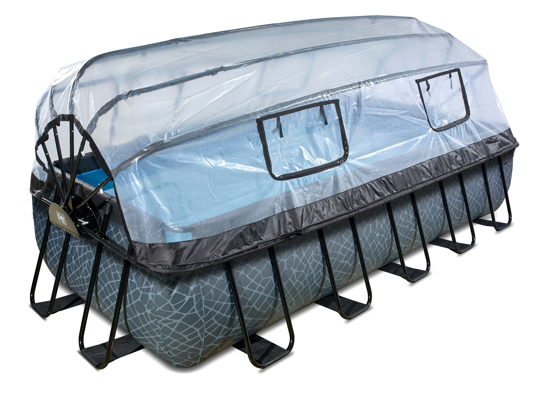 EXIT Frame Zwembad - Stone - met Overkapping en Zandfilterpomp - 540 x 250 x 100 cm - Grijs