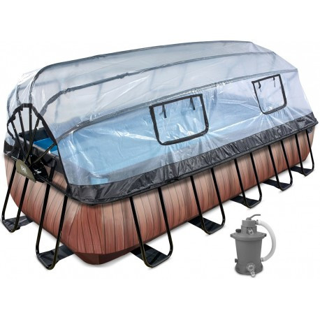 EXIT Frame Zwembad - Wood - 540 x 250 x 122 cm - met Overkapping en Zandfilterpomp - Bruin