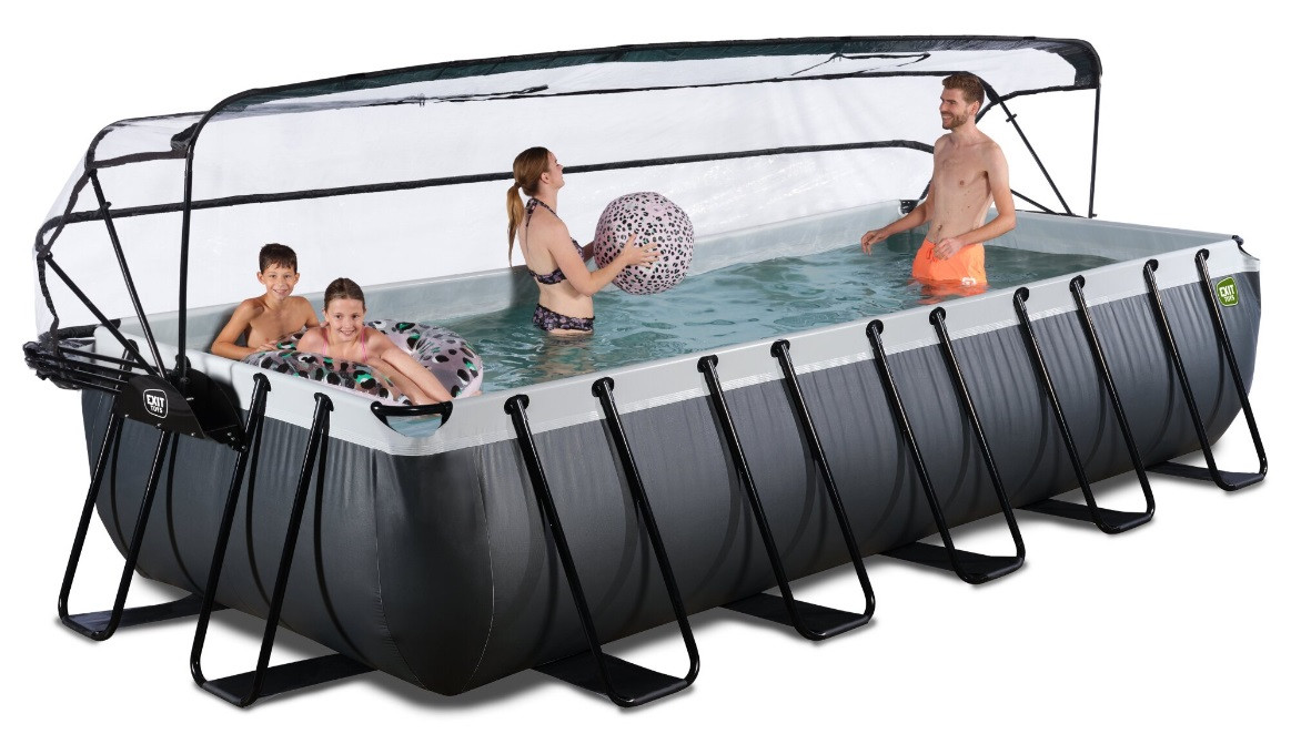 EXIT Frame Zwembad - Black Leather - 540 x 250 x 100 cm - met Zandfilterpomp en Overkapping - Zwart