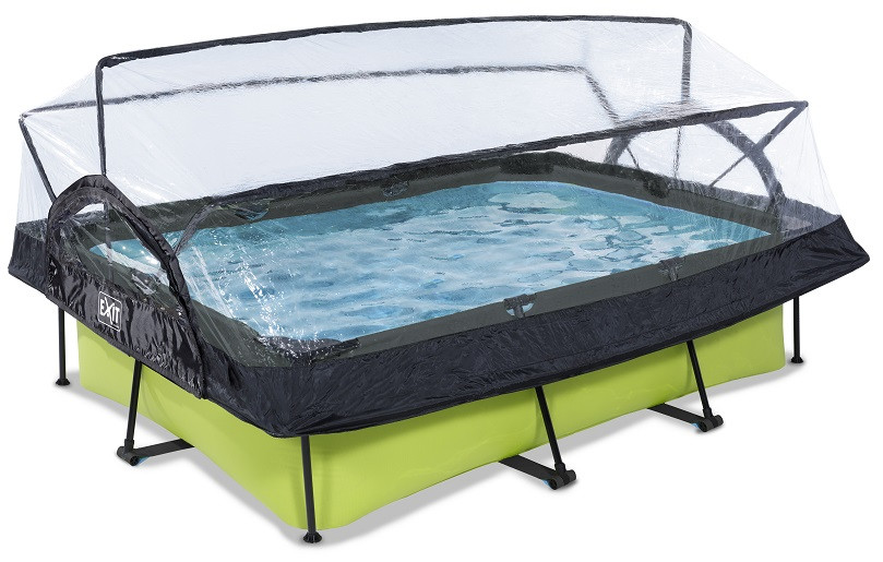 EXIT Frame Zwembad - Lime - 220 x 150 x 65 cm - met Overkapping en Cartridge Filterpomp - Groen