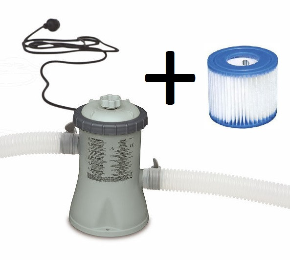 Intex Filterpomp ø38mm aansluiting voor Zwembad - 244 / 305 cm - 1250 L/uur - 12v - Bundelpakket 28602GS met 1 Filter Type  H