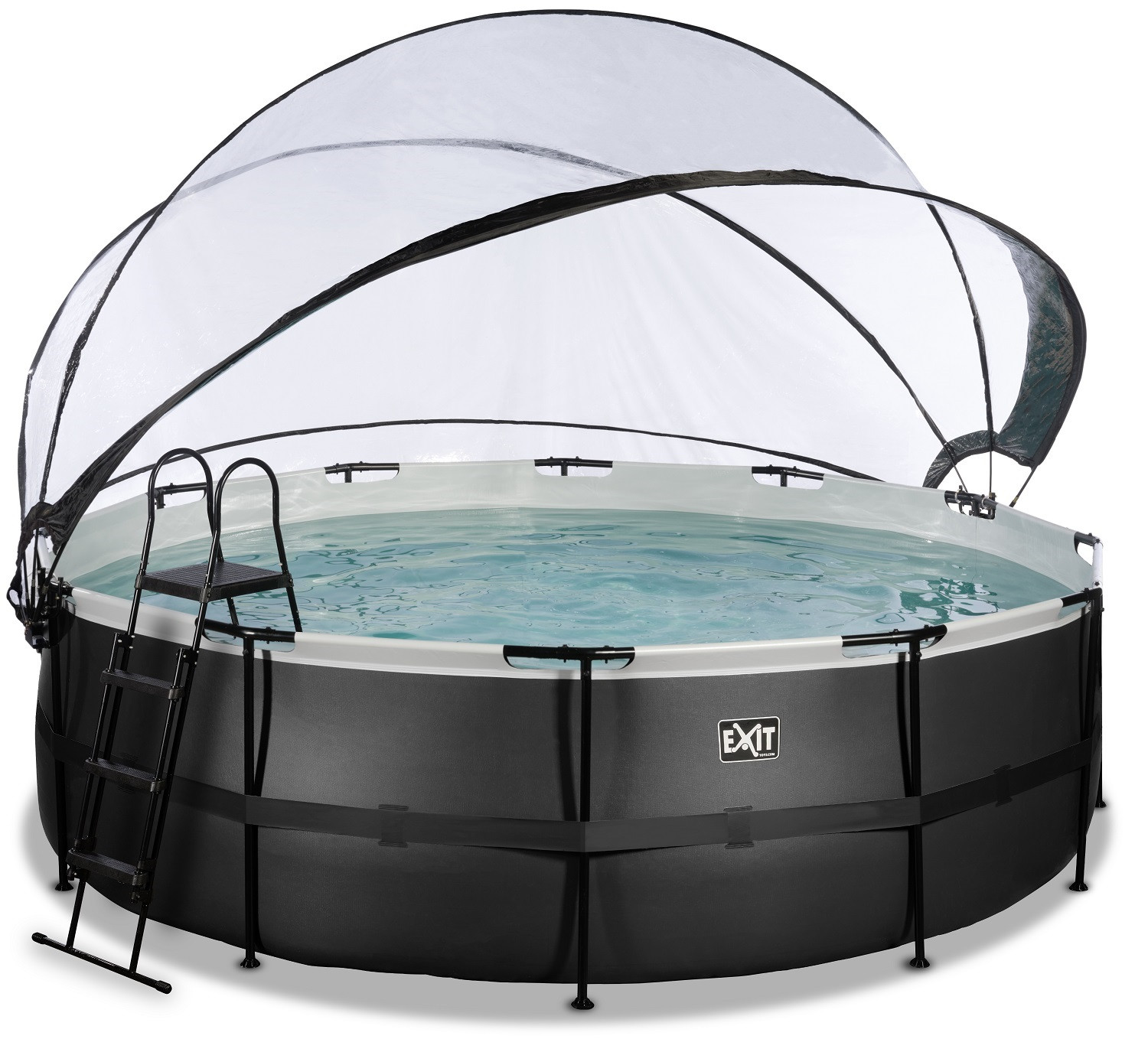 EXIT Frame Zwembad - Black Leather - ø 488 x 122 cm - met Overkapping en Zandfilterpomp en Trapje - Zwart
