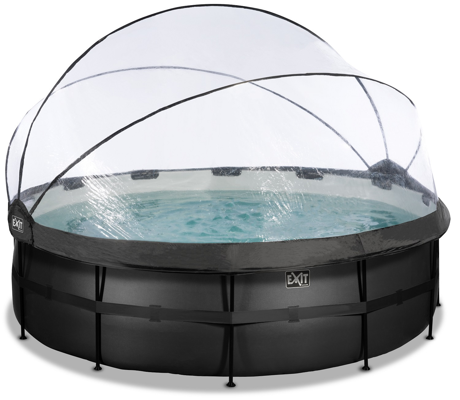 EXIT Frame Zwembad - Black Leather - ø 450 x 122 cm - met Overkapping en Zandfilterpomp - Zwart