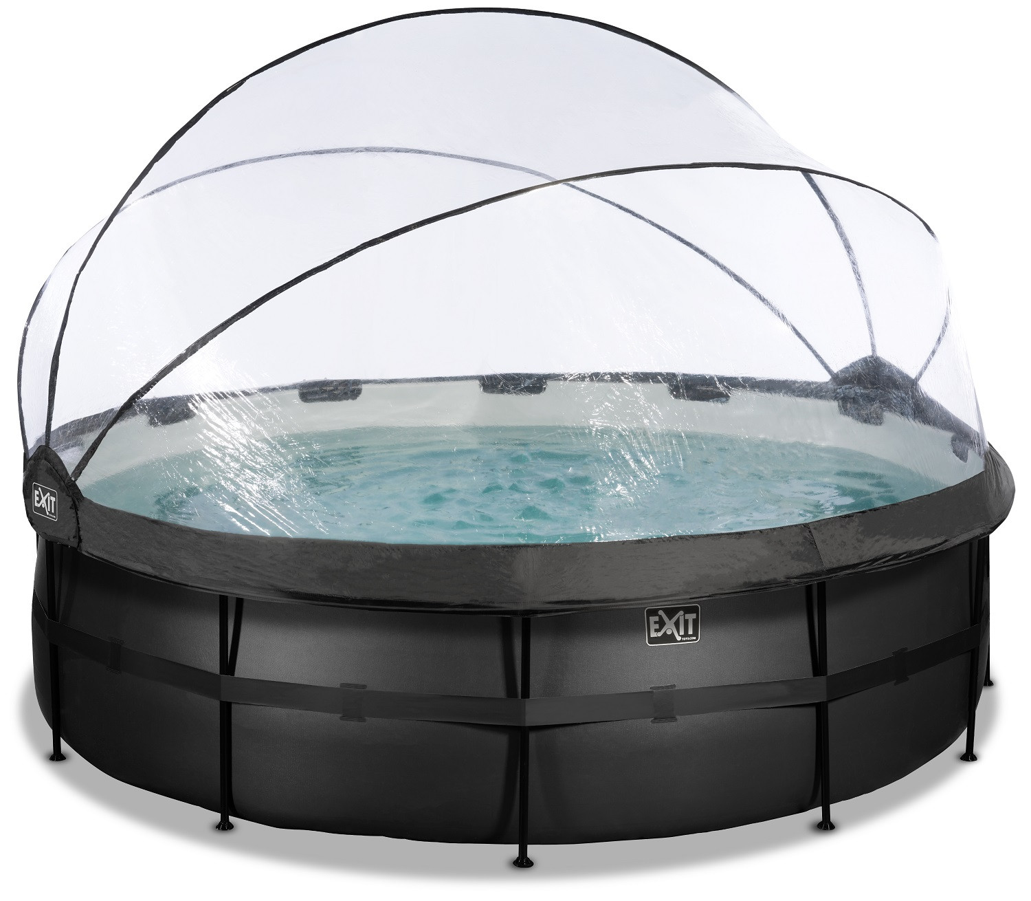 EXIT Frame Zwembad - Black Leather - ø 450 x 122 cm - met Overkapping, Warmtepomp en Zandfilterpomp - Zwart