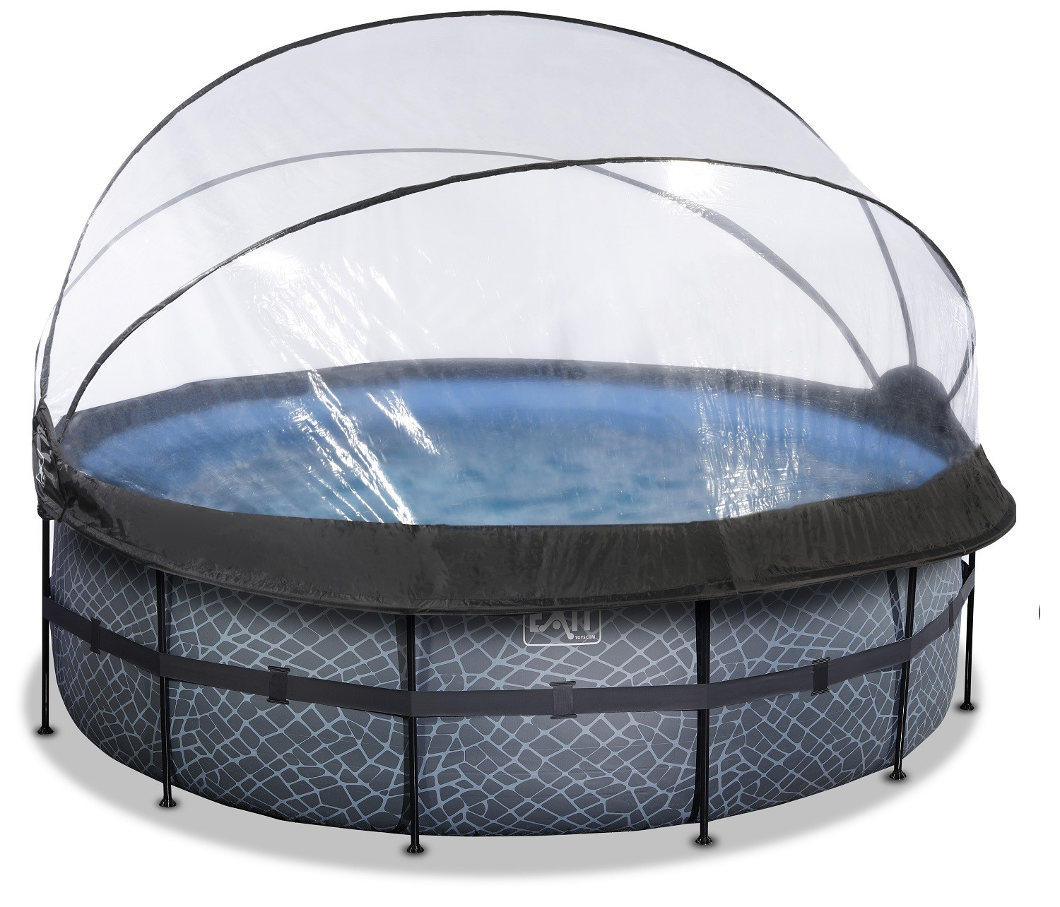 EXIT Frame Zwembad - Stone - ø 427 x 122 cm - met Overkapping en Zandfilterpomp