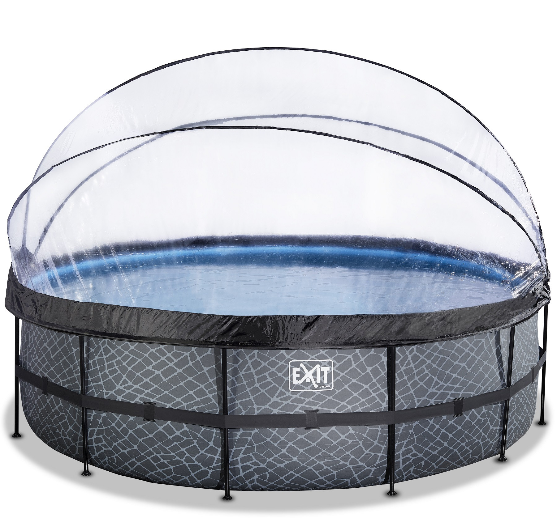 EXIT Frame Zwembad - Stone - ø 427 x 122 cm - met Overkapping, Warmtepomp en Zandfilterpomp