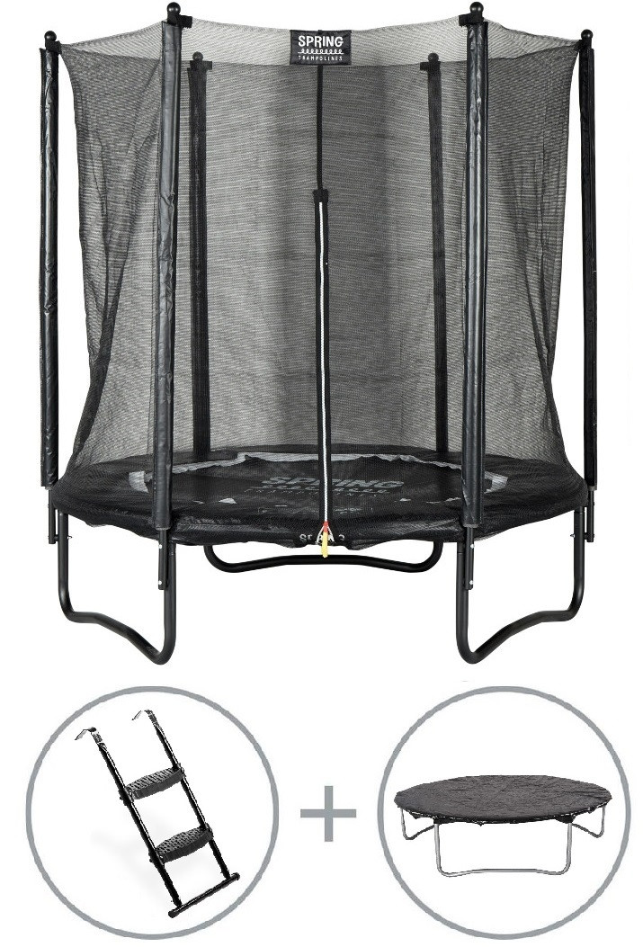 SPRING Trampoline met Veiligheidsnet - 183 cm (6ft) - Zwart - met Afdekhoes en Trapje