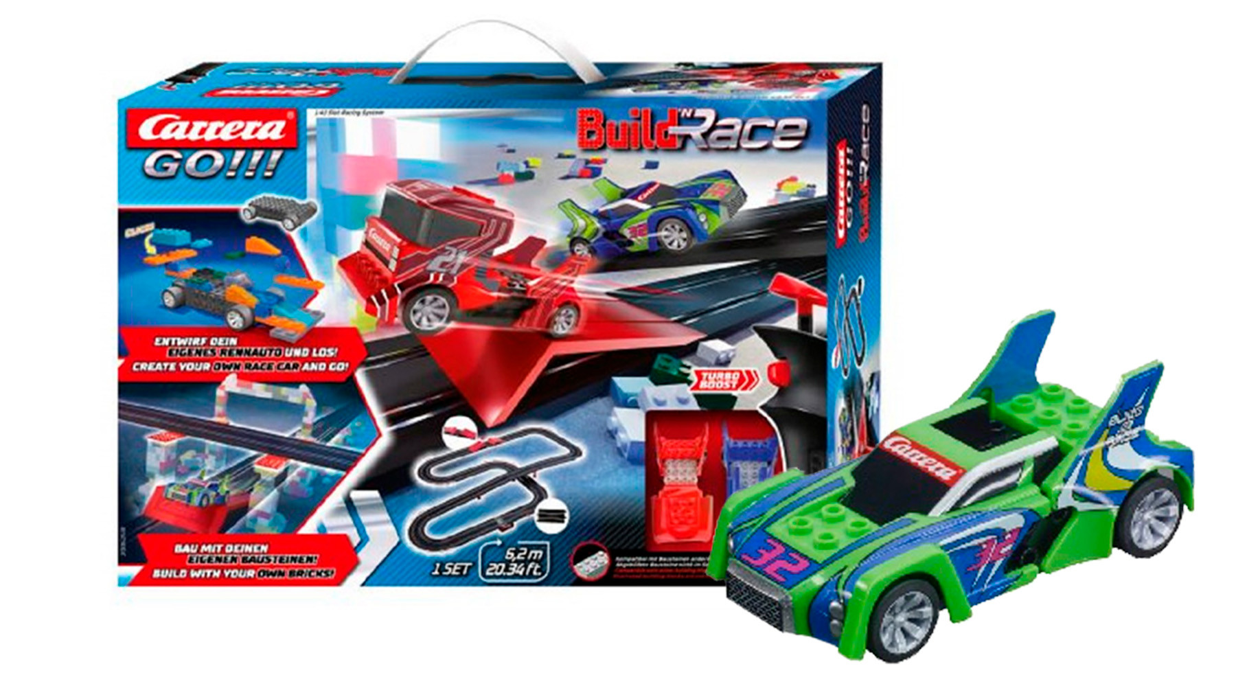 Carrera Go!!! Build 'n Race - Racebaan 6.2 Meter + extra groene Raceauto - 1:43 - Bundelpakket