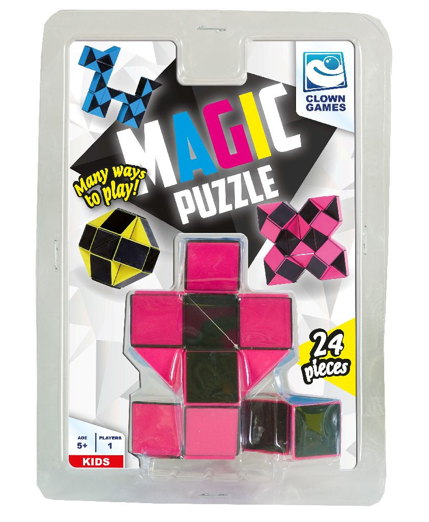 Clown Games Magic Puzzel - L - 24 Delig - Fidget Snake - Roze 