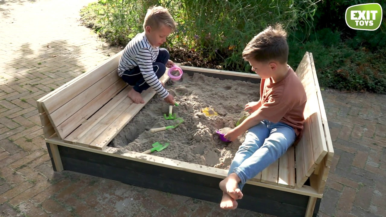 EXIT Aksent Houten Zandbak met bankjes en rugleuning (incl. deksel) 136x132cm