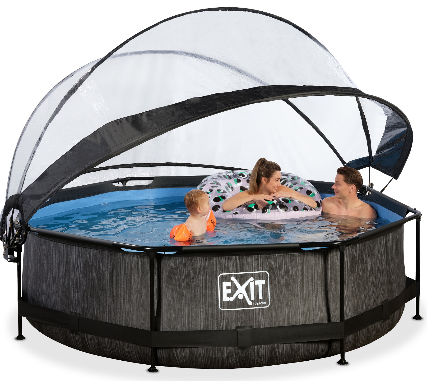 EXIT Frame Zwembad - Black Wood - ø 300 x 76 cm - met Filterpomp en Overkapping - Limited Edition