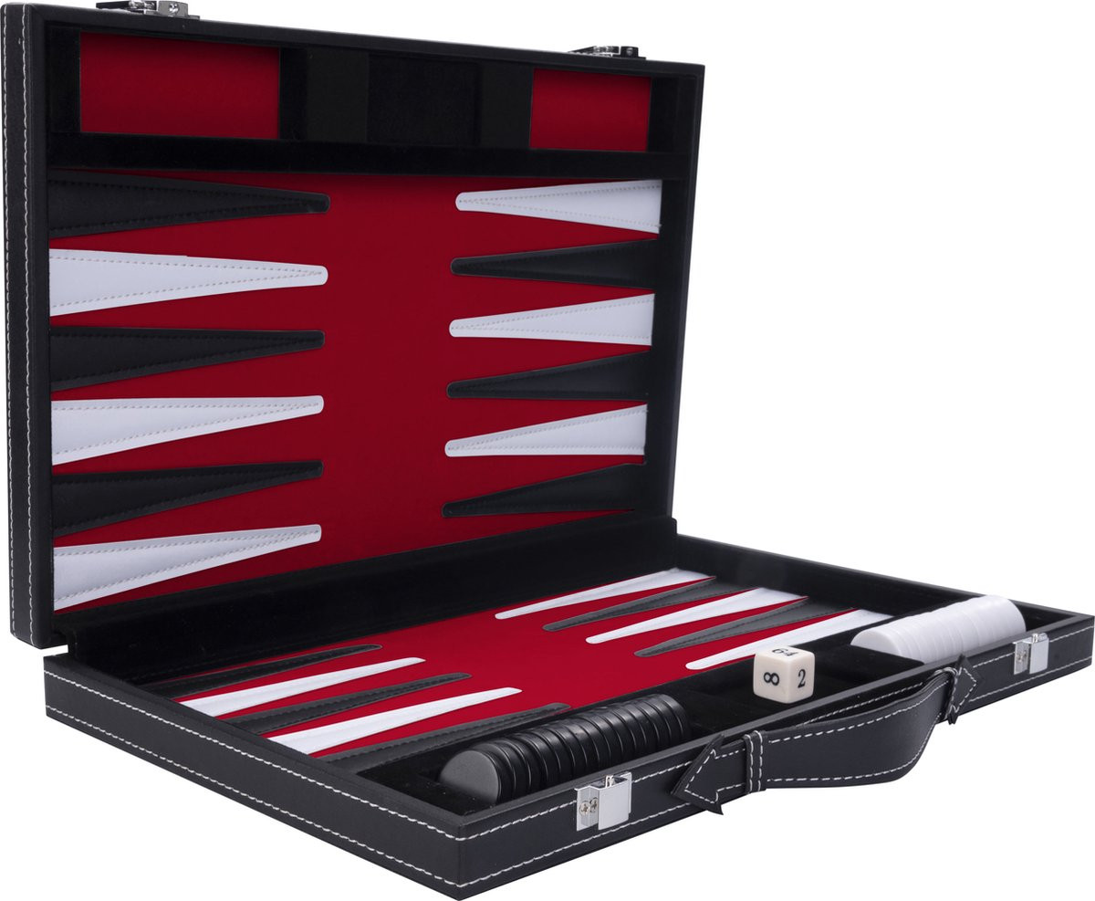 Backgammon Spel - 15 Inch - Zwart, Rood & Wit
