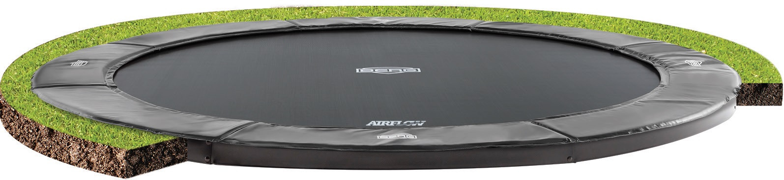 BERG Trampoline Elite - FlatGround - 430 cm - Antraciet Grijs - met Airflow - Twinspring
