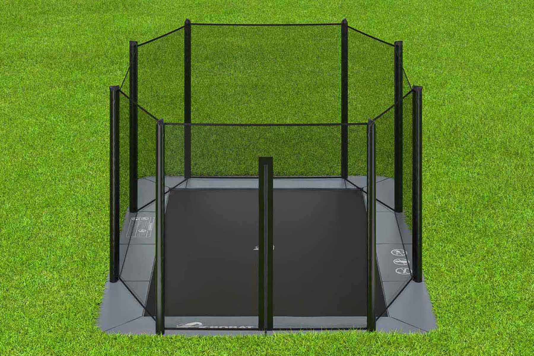 Akrobat Trampoline Orbit - Flat to the Ground - 305 x 183 cm - Antraciet - met Veiligheidsnet