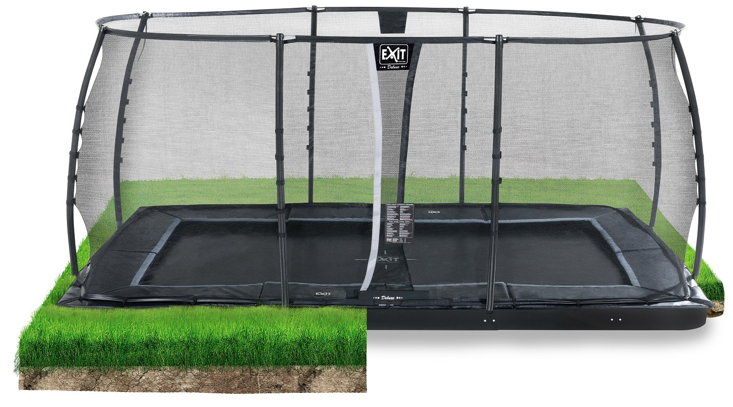 EXIT Trampoline Dynamic met Veiligheidsnet -  Groundlevel - 519 x 305 cm - Zwart
