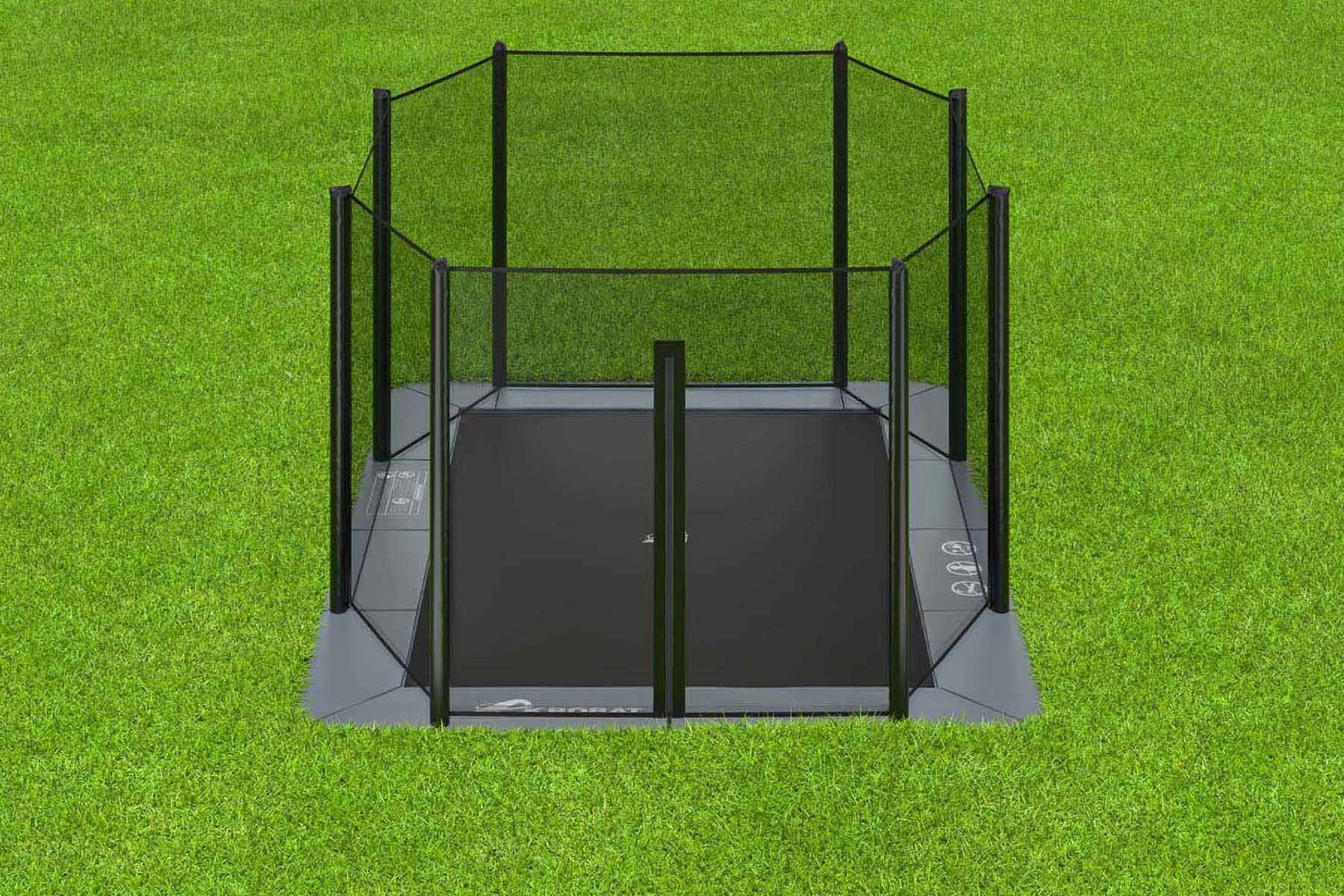 Akrobat Trampoline Orbit - Flat to the Ground - met Veiligheidsnet - 380 x 250 cm - Antraciet 