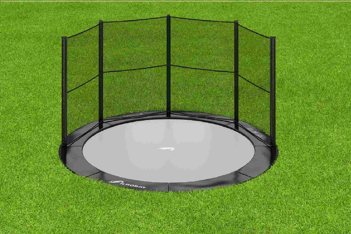 Akrobat Trampoline Primus met Half Veiligheidsnet - Flat to the Ground - 430 cm - Zwart 