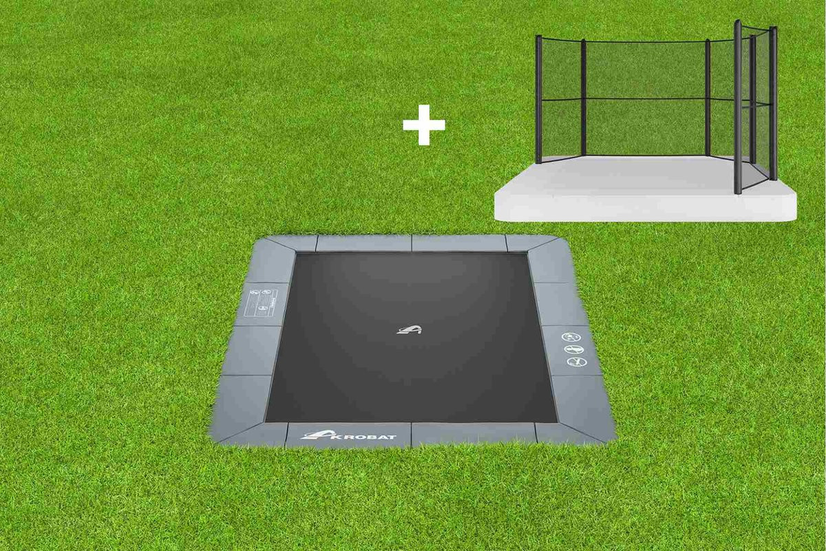 Akrobat Trampoline Orbit met Half Veiligheidsnet - Flat To The Ground - 335 x 244 cm - Grijs