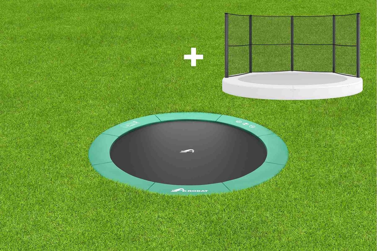 Akrobat Trampoline Orbit met Half Veiligheidsnet - Flat To The Ground - 430 cm - Groen 
