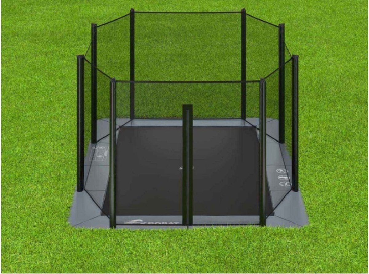 Akrobat Trampoline Primus met Veiligheidsnet - Flat To The Ground 430 x 305 cm - Antraciet 