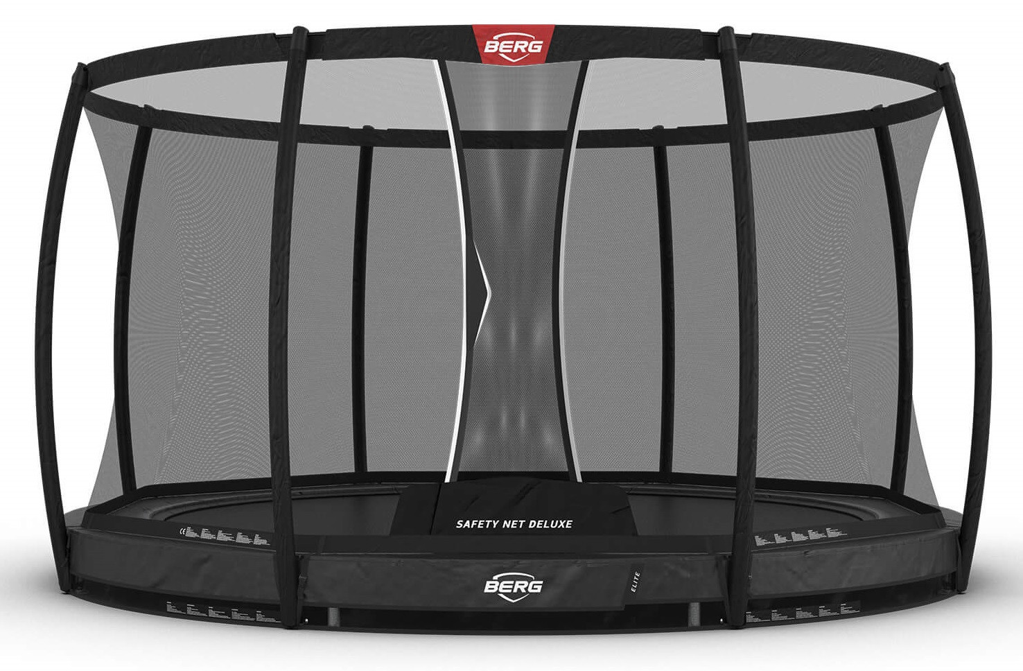 BERG Trampoline Elite met Veiligheidsnet - Safetynet Deluxe - Inground - 380 cm - Antraciet Grijs - AirFlow - TwinSpring