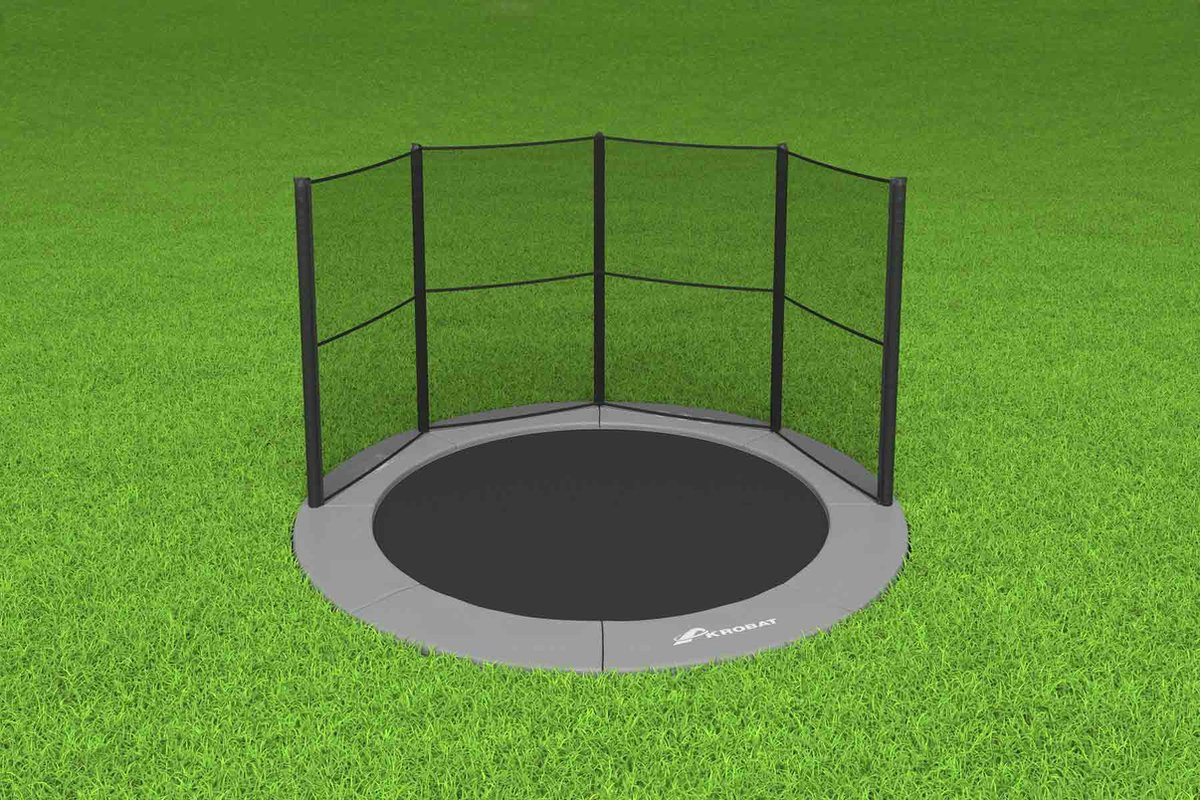 Akrobat Trampoline Primus met Half Veiligheidsnet - Flat to the Ground - 430 cm - Antraciet