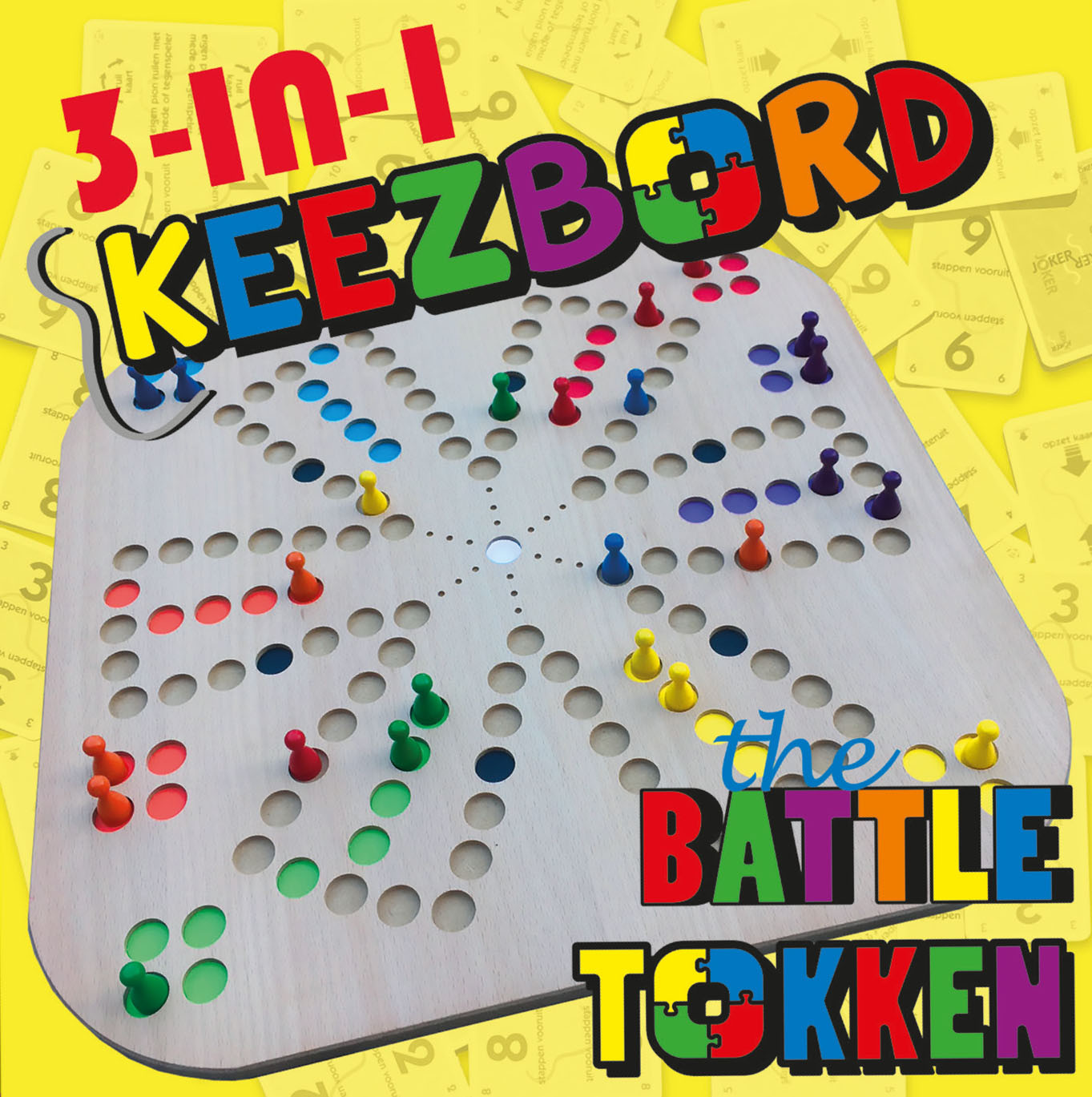 Keezbord 3-in-1 Bordspel - Keezen - Battle - Hout - 4 tot 6 personen