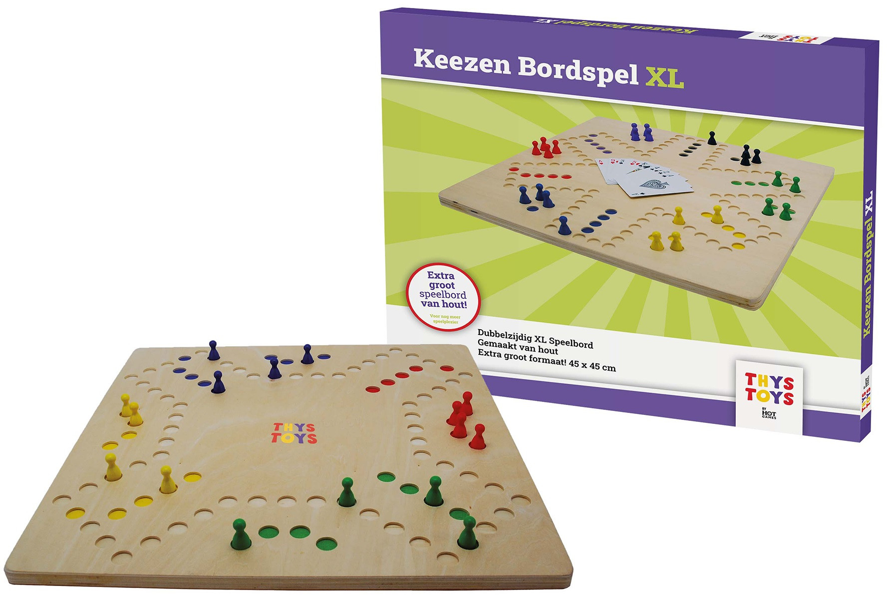 Keezenspel XL - Extra Groot - Hout - Deluxe - Dubbelzijdig - Bordspel - 2 tot 6 Spelers - 45 x 45 cm