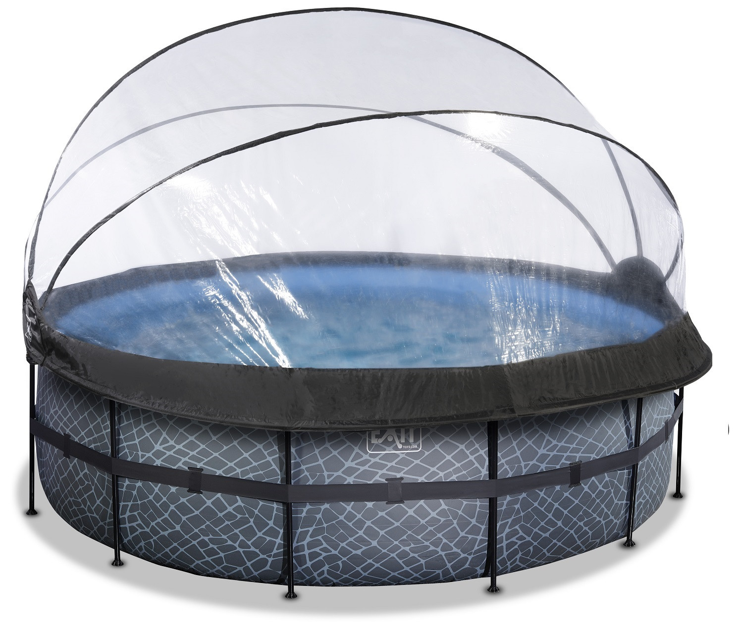 EXIT Frame Zwembad - Stone - ø 488 x 122 cm - met Overkapping en Zandfilterpomp - Grijs