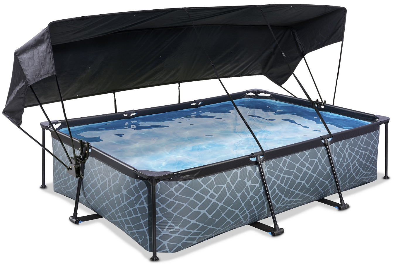 EXIT Frame Zwembad - Stone - 300 x 200 x 65 cm - met Zonnedak en Cartridge Filterpomp - Grijs