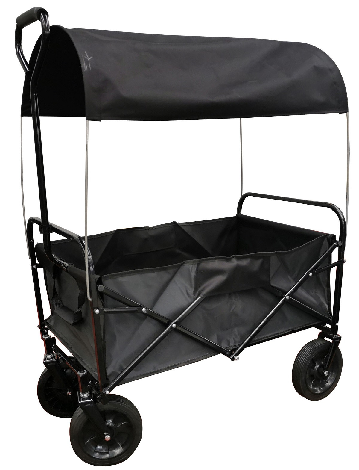 Bolderkar / Bolderwagen met Massieve Wielen en Huif - Opvouwbaar - Zwart 