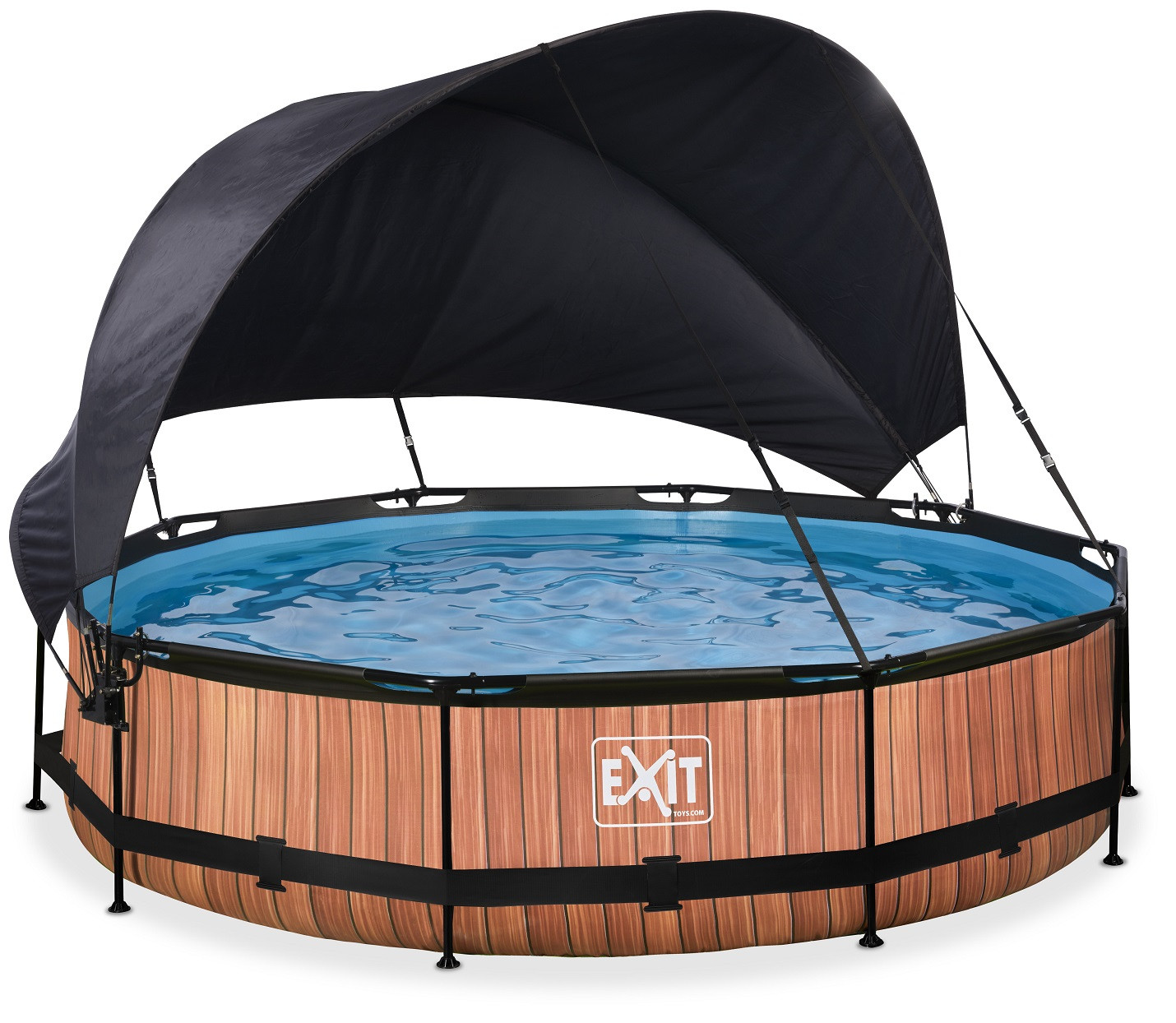 EXIT Frame Zwembad - Wood - ø 360 x 76 cm - met Zonnedak en Cartridge Filterpomp - Bruin