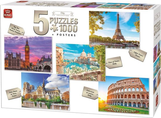 King City Collection Puzzel - 5-in-1 Legpuzzel - 5 x 1000 Stukjes
