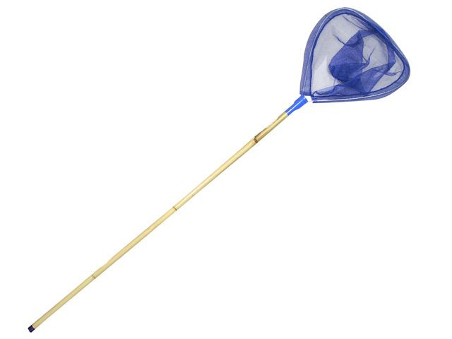 Bamboe schepnet, lengte 100 cm met blauw netje.