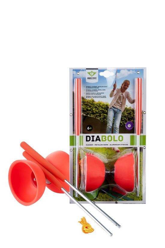 Diabolo - Rubber met Metalen Stokjes - Fluor Rood