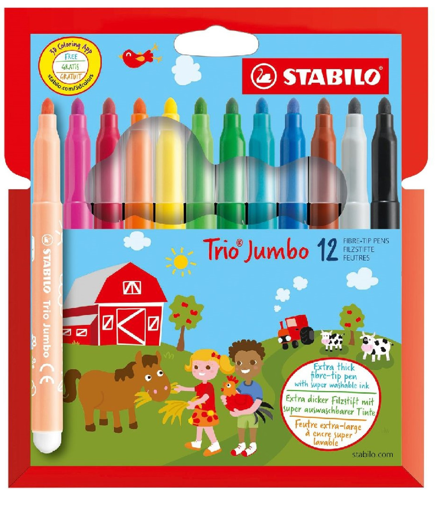 STABILO Trio Jumbo XXL Viltstiften - Etui 12 Kleuren
