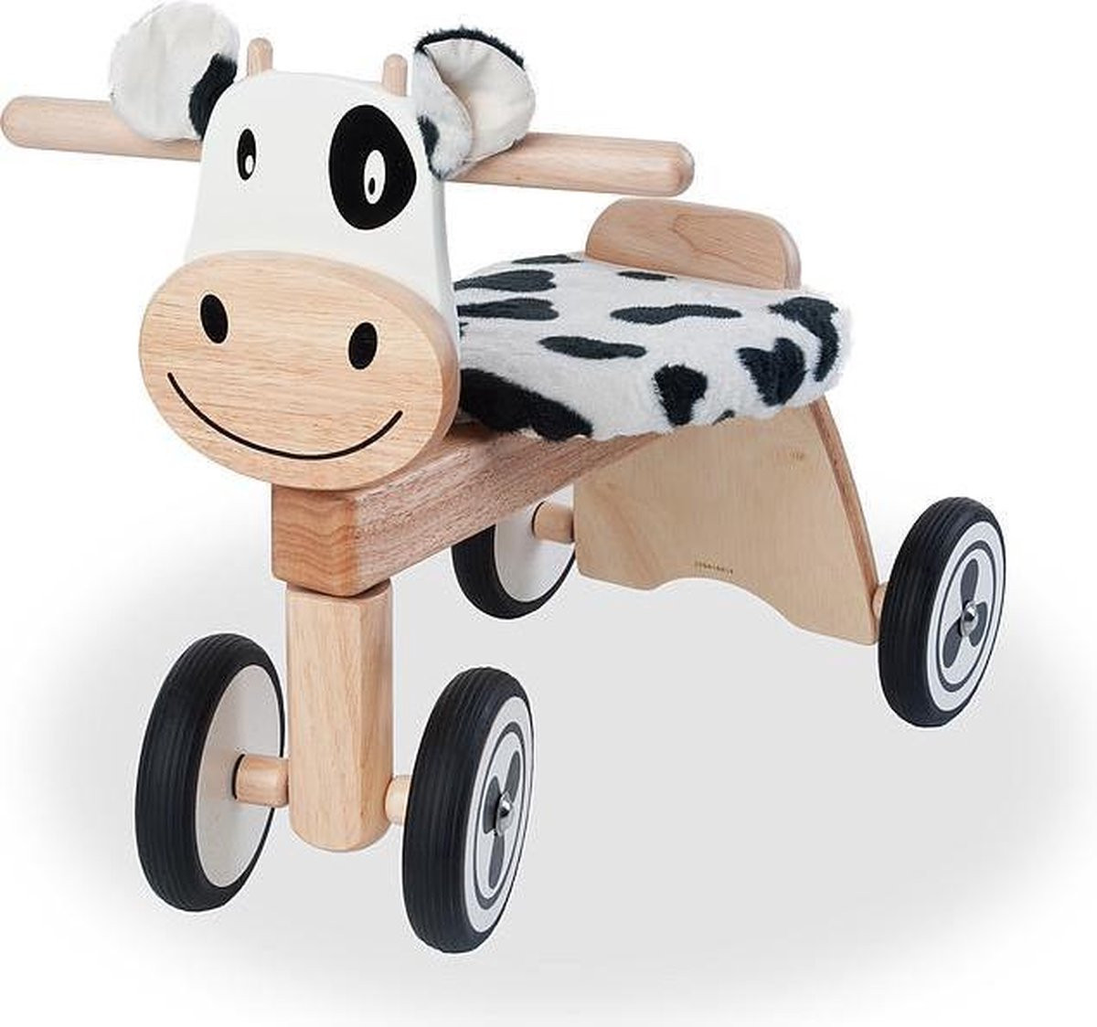 Loopfiets Koe - Hout - Zwart / Wit 