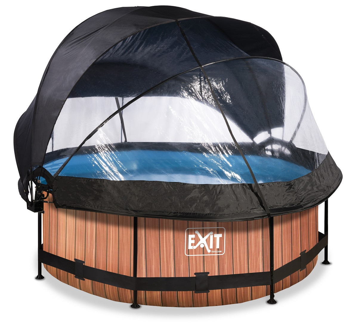 EXIT Frame Zwembad - Wood - ø 244 x 76 cm met Overkapping, Zonnedak en Cartridge Filterpomp