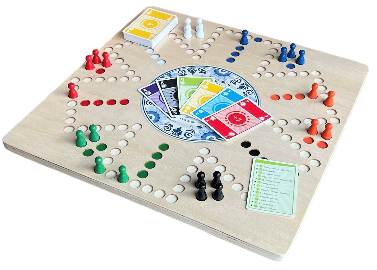 Bordspel Keezen - Keezenspel Luxe houten uitvoering - Dubbelzijdig spelbord voor 4 en 6 spelers  