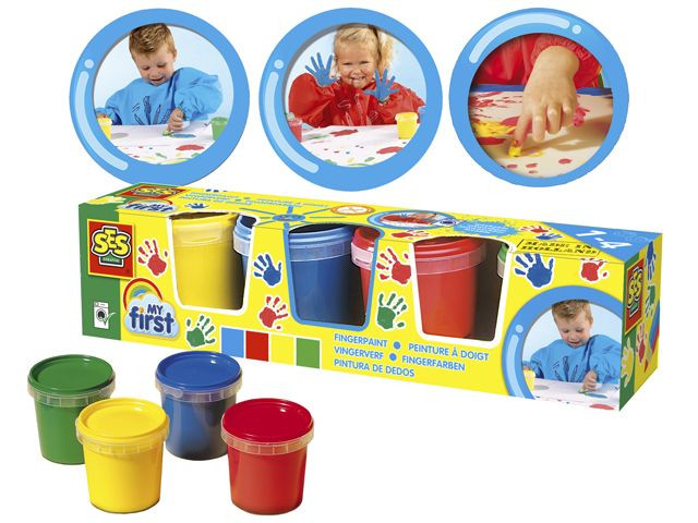 SES 14413 My First Vingerverf - 4 Potjes - 4 Kleuren - Hypoallergeen - Makkelijk Uitwasbaar